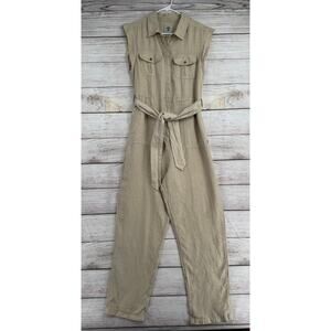 Rip Curl Linen Sleeveless Belted Jumpsuit Womens Medium Tan Beige